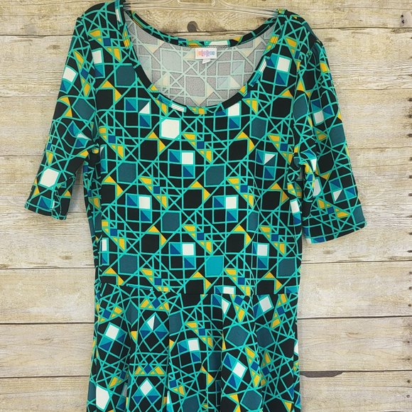LuLaRoe 2XL Nicole - Green Black White Yellow Geometric Design - Picture 1 of 6